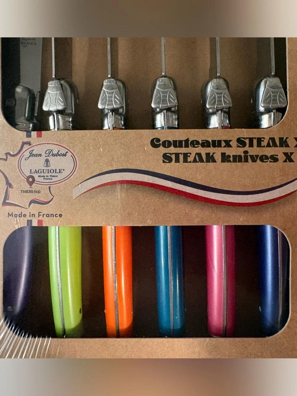 Jean Dubost Laguiole Steak Knives Set of 6 Multicolor France NWT